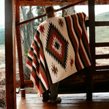 Cream & Rust Thick Mexican Blanket Aztec Diamond Design