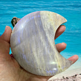 Moonstone Crescent Large Moon Carving – Crystal for Intuition, Healing & Lunar Energy