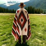 Cream & Rust Thick Mexican Blanket Aztec Diamond Design