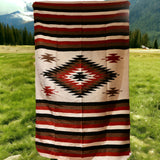 Cream & Rust Thick Mexican Blanket Aztec Diamond Design