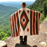 Cream & Rust Thick Mexican Blanket Aztec Diamond Design