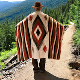 Cream & Rust Thick Mexican Blanket Aztec Diamond Design