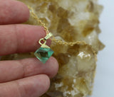 Fluorite Pyramid Cube 14K Gold Necklace