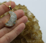 Druzy Quartz Crystal Necklace 14K Gold