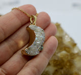 Druzy Quartz Crystal Necklace 14K Gold