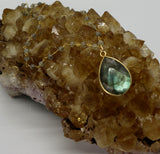 Labradorite Teardrop Necklace + Beaded Chain 14K Gold Necklace
