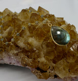 Labradorite Teardrop Necklace + Beaded Chain 14K Gold Necklace