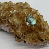 Labradorite Teardrop Necklace + Beaded Chain 14K Gold Necklace