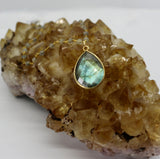 Labradorite Teardrop Necklace + Beaded Chain 14K Gold Necklace