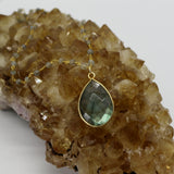 Labradorite Teardrop Necklace + Beaded Chain 14K Gold Necklace