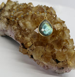 Labradorite Teardrop Necklace + Beaded Chain 14K Gold Necklace