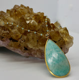 Amazonite Teardrop + Aquamarine Beaded Necklace 14K Gold PRE ORDER ONLY!