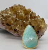 Amazonite Teardrop + Aquamarine Beaded Necklace 14K Gold PRE ORDER ONLY!