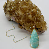 Amazonite Teardrop + Aquamarine Beaded Necklace 14K Gold PRE ORDER ONLY!