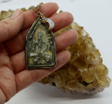 Beaded Chain  ~ Sitting Khun Phaen Buddha Pendant + Druzy Moon + Labradorite Beaded Chain