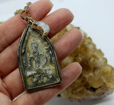 Beaded Chain  ~ Sitting Khun Phaen Buddha Pendant + Druzy Moon + Labradorite Beaded Chain