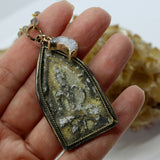 Beaded Chain  ~ Sitting Khun Phaen Buddha Pendant + Druzy Moon + Labradorite Beaded Chain