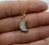 Druzy Quartz Crystal Moon Droplet N 14K Gold Necklace