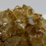 Druzy Quartz Crystal Moon Droplet N 14K Gold Necklace