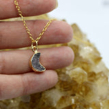 Druzy Quartz Crystal Moon 14K Gold Necklace