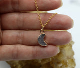 Druzy Quartz Crystal Moon 14K Gold Necklace