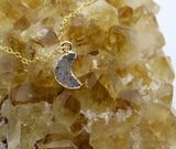 Druzy Quartz Crystal Moon 14K Gold Necklace