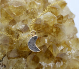 Druzy Quartz Crystal Moon 14K Gold Necklace