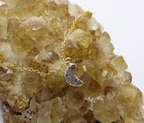 Druzy Quartz Crystal Moon 14K Gold Necklace