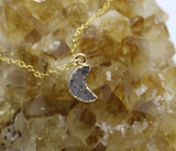 Druzy Quartz Crystal Moon 14K Gold Necklace