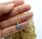 Blue Opal Wish Upon a Star Pendant 14K Gold Necklace - Wish Upon a Star Necklaces | Celestial Jewelry for Manifestation & Dreams