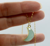 Aqua Chalcedony Mini Moon 14K Gold Necklace