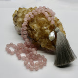 Mala ~ Rose Quartz Mala with Mother of Pearl Drop Pendant