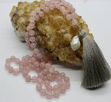 Mala ~ Rose Quartz Mala with Mother of Pearl Drop Pendant