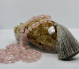 Mala ~ Rose Quartz Mala with Mother of Pearl Drop Pendant