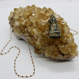 Beaded Chain ~ Vintage Thai Buddha Pendant + Garnet + Herkimer Diamond Droplet