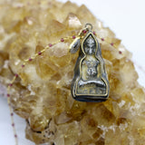 Beaded Chain ~ Vintage Thai Buddha Pendant + Garnet + Herkimer Diamond Droplet