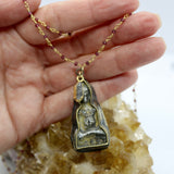 Beaded Chain ~ Vintage Thai Buddha Pendant + Garnet + Herkimer Diamond Droplet