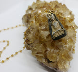 Beaded Chain ~ Vintage Thai Buddha Pendant + Citrine Beaded Chain + Citrine Droplet Vintage