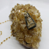 Beaded Chain ~ Vintage Thai Buddha Pendant + Citrine Beaded Chain + Citrine Droplet Vintage