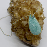 Amazonite Teardrop Pendant + Aquamarine Beaded Chain + Aquamarine Droplet 14K Gold PRE ORDER ONLY!