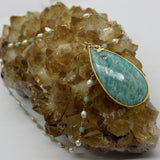 Beaded Chain ~ Amazonite Teardrop Pendant + Aqua Chalcedony + Pearl Beaded Chain + Aquamarine Droplet PRE ORDER ONLY!
