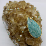 Beaded Chain ~ Amazonite Teardrop Pendant + Aqua Chalcedony + Pearl Beaded Chain + Aquamarine Droplet PRE ORDER ONLY!