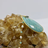 Beaded Chain ~ Amazonite Teardrop Pendant + Aqua Chalcedony + Pearl Beaded Chain + Aquamarine Droplet PRE ORDER ONLY!