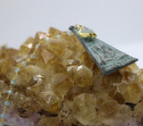 Beaded Chain ~ Patina Triangle Buddha Pendant + Aquamarine Beaded Chain + Aquamarine