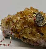 Beaded Chain ~ Oval Buddha Pendant + Pink Tourmaline + Pearl Beaded Chain Teardrop Droplet