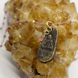 Beaded Chain ~ Oval Buddha Pendant + Pink Tourmaline + Pearl Beaded Chain Teardrop Droplet