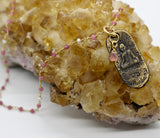 Beaded Chain ~ Oval Buddha Pendant + Pink Tourmaline + Pearl Beaded Chain Teardrop Droplet
