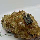Beaded Chain ~ Square Vintage Thai Buddha Pendant + Emerald Beaded Chain