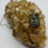 Beaded Chain ~ Square Vintage Thai Buddha Pendant + Emerald Beaded Chain