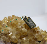 Beaded Chain ~ Square Vintage Thai Buddha Pendant + Emerald Beaded Chain